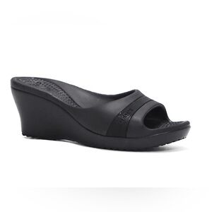 CROCS Sassari Black Wedge Sandals, size 8